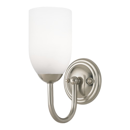 Sconce with White Glass in Satin Nickel Finish