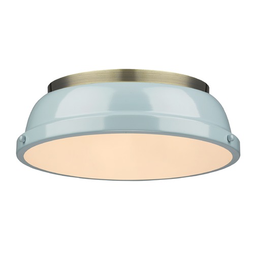 Duncan Flush Mount in Aged Brass & Seafoam by Golden Lighting