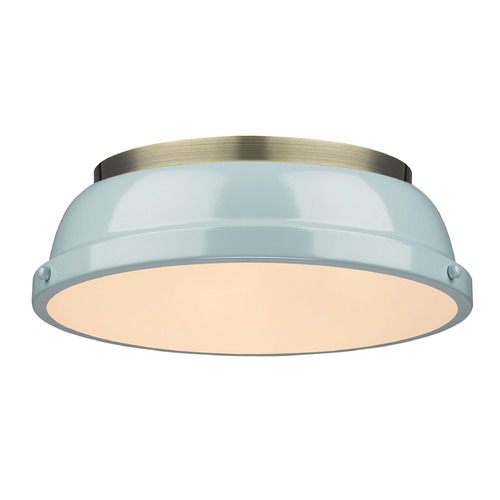 Golden Lighting Duncan Flush Mount in Aged Brass & Seafoam by Golden Lighting 3602-14 AB-SF