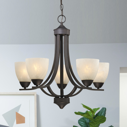 Design Classics Lighting Fremont 5-Light Chandelier in Bolivian Bronze with Alabaster Glass 222-78