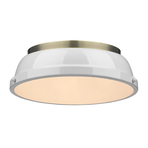 Golden Lighting Duncan Flush Mount in Aged Brass & White by Golden Lighting 3602-14 AB-WH