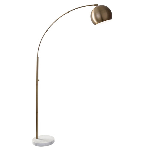 Adesso Home Astoria Antique Brass and White Marble Arc Lamp with Bowl / Dome Shade