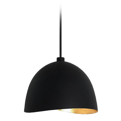George Kovacs Eclos Sand Coal Black & Gold Leaf Inside Pendant Light with Bowl / Dome Shade