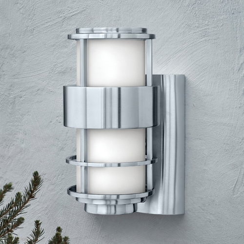 Modern Outdoor Wall Light with White Glass in Stainless Steel by Hinkley Lighting