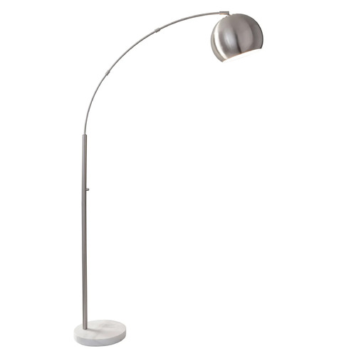Adesso Home Astoria Brushed Steel and White Marble Arc Lamp with Bowl / Dome Shade