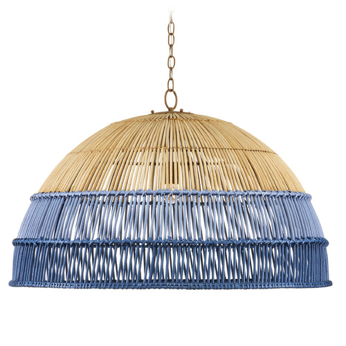 Currey and Company Lighting Senjyo 36.25-Inch Rattan Pendant in Khaki & Blue by Currey & Company 9000-0924