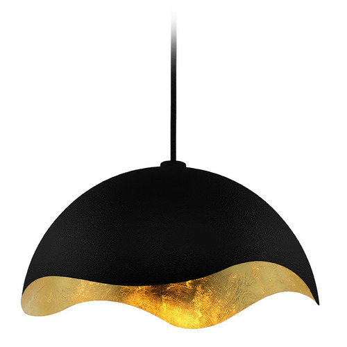 George Kovacs Eclos Sand Coal Black & Gold Leaf Inside Pendant Light with Bowl / Dome Shade