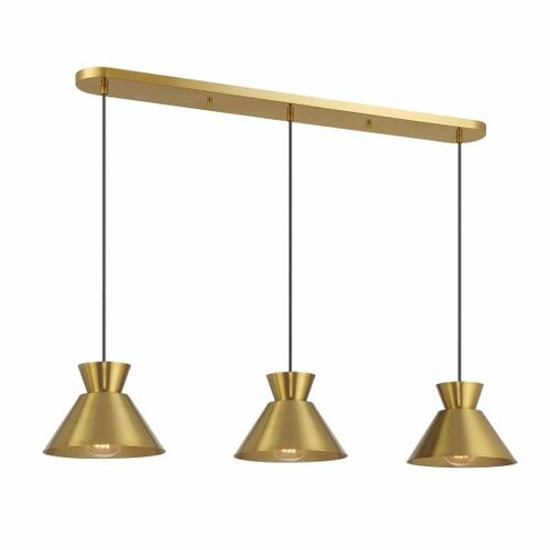3-Light Linear Chandelier in Natural Brass by Meridian