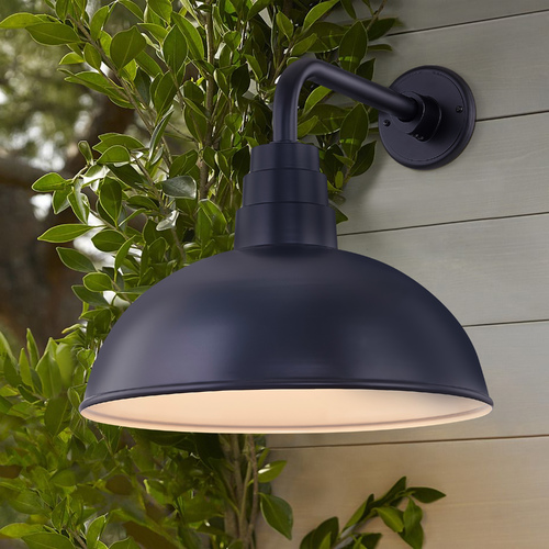 Black Gooseneck Barn Light with 16-Inch Dome Shade