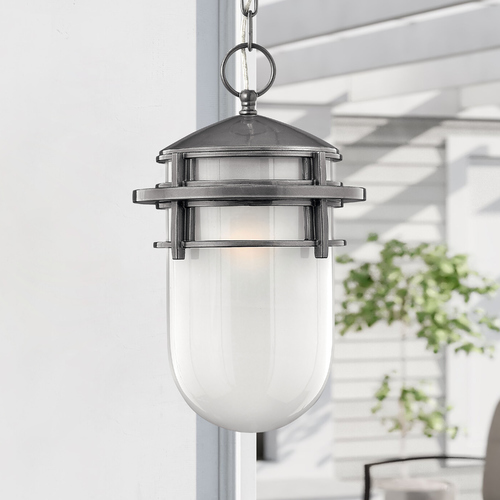 Hinkley Modern Outdoor Hanging Light with White Glass in Hematite Finish 1952HE
