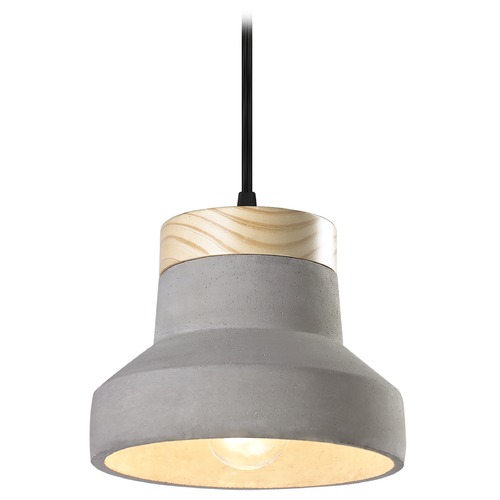 Matteo Lighting Industrial Concrete & Pine Mini Pendant by Matteo Lighting C53206CR