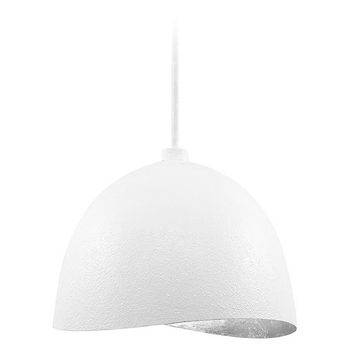 George Kovacs Eclos Textured White & Silver Leaf Inside Pendant Light with Bowl / Dome Shade