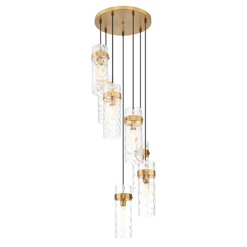 Z-Lite Z-Lite Fontaine Rubbed Brass Multi-Light Pendant with Cylindrical Shade 7002P5-7R-RB
