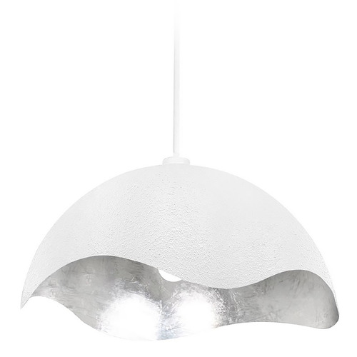 George Kovacs Eclos Textured White & Silver Leaf Inside Pendant Light with Bowl / Dome Shade