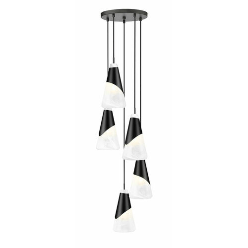 Z-Lite Aimie Matte Black Multi-Light Pendant with Conical Shade