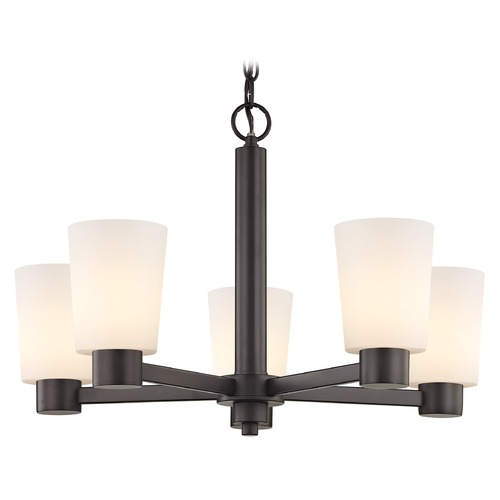 White Glass Chandelier Bronze 5-Lt