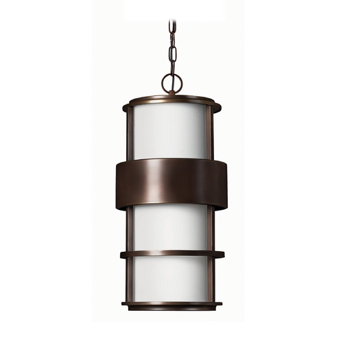 Modern Outdoor Hanging Light with White Glass in Metro Bronze by Hinkley Lighting