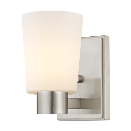Satin White Glass Sconce Satin Nickel