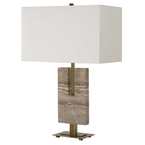 The Uttermost Company Turning Point Travertine & Antique Brass Table Lamp with Rectangle Shade