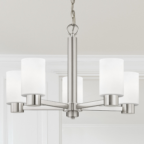Satin White Glass Chandelier Satin Nickel