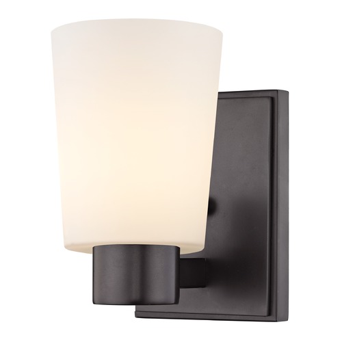 Satin White Glass Sconce Bronze
