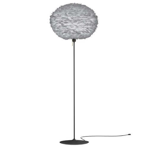 UMAGE Black Floor Lamp with Grey Abstract Feather Shade 3010_4038