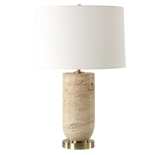 Uttermost Lighting The Uttermost Company Aubrey Travertine & Antique Brass Table Lamp with Empire Shade 30409-1