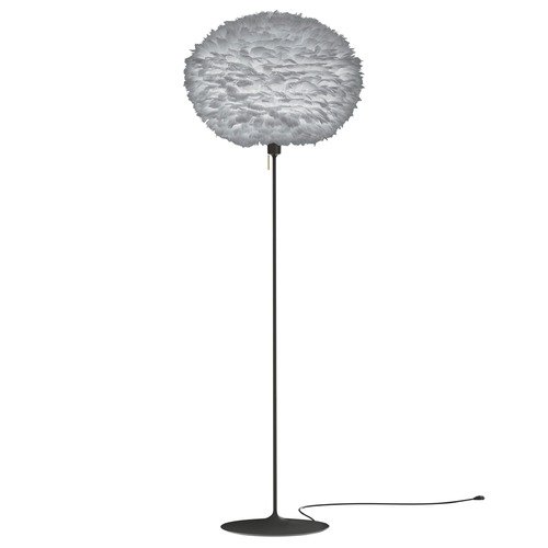 Black Floor Lamp With Grey Abstract Feather Shade 3010 4038