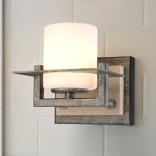 Sconce Wall Light with White Glass in Aged Patina Iron by Minka Lavery
