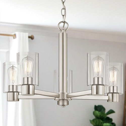 Design Classics Lighting Vashon 5-Light Chandelier in Satin Nickel with Clear Glass Cylinders 2105-09 GL1040C
