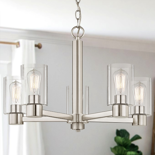 Vashon 5-Light Chandelier in Satin Nickel with Clear Glass Cylinders