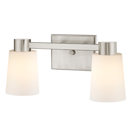 2-Light White Glass Bathroom Vanity Light Satin Nickel
