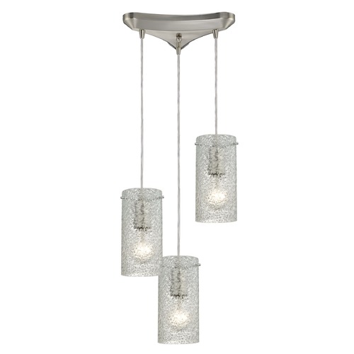 Elk Lighting Elk Lighting Ice Fragments Satin Nickel Multi-Light Pendant with Cylindrical Shade 10242/3CL