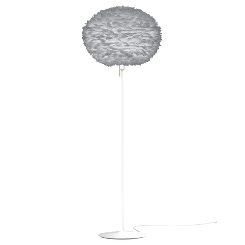 UMAGE White Floor Lamp with Grey Abstract Feather Shade 3010_4037
