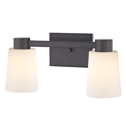 2-Light White Glass Bathroom Vanity Light Bronze
