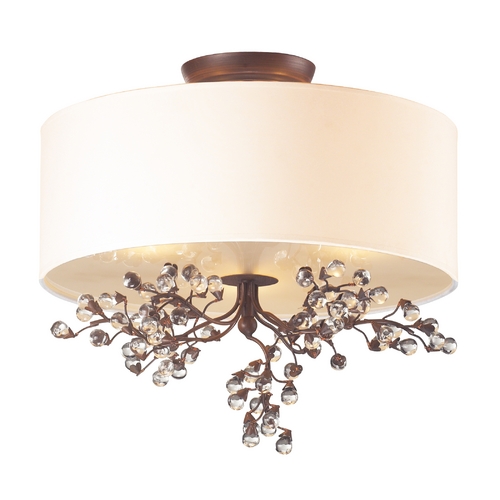 Elk Lighting Semi-Flushmount Light with White Shade in Antique Darkwood Finish 20089/3