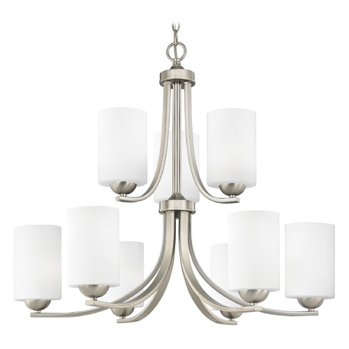 Dalton 9-Light Chandelier in Satin Nickel with White Cylinder Glass