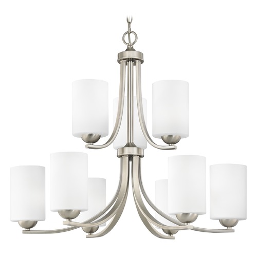 Design Classics Lighting Dalton 9-Light Chandelier in Satin Nickel with White Cylinder Glass 586-09 GL1028C