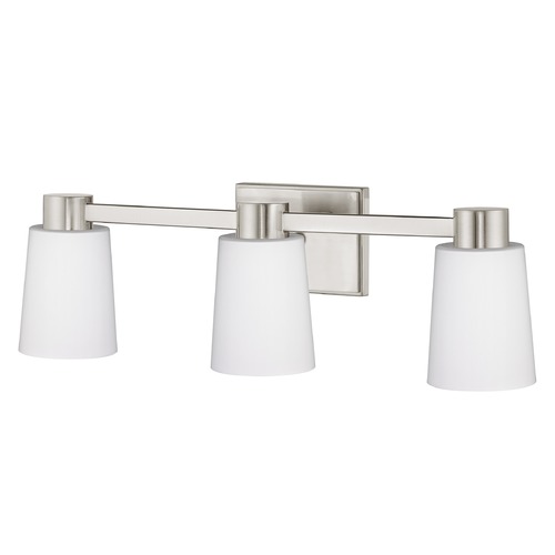 3-Light White Glass Bathroom Vanity Light Satin Nickel