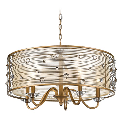Golden Lighting Joia 5 Light Chandelier in Peruvian Gold with a Sheer Filigree Mist Shade 1993-5PG