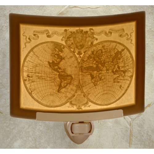 Porcelain Garden Lighting Old World Map Curved Panel Lithophane Nightlight by Porcelain Garden Lighting NR262