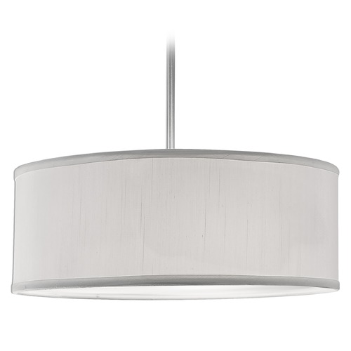 Modern Brushed Nickel Pendant with White Textured Linen Shade by Kuzco Lighting