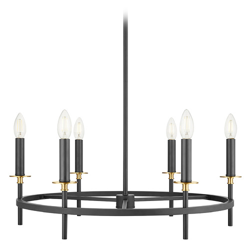 Meridian Matte Black and Natural Brass Chandelier