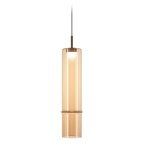 Matteo Lighting Bambu Aged Gold Brass LED Mini-Pendant Light with Cylindrical Shade