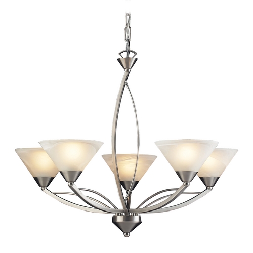 Elk Lighting Modern Chandelier with White Glass in Satin Nickel Finish 7637/5