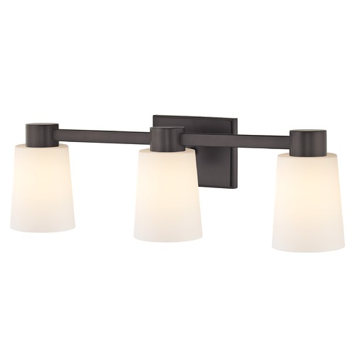 3-Light White Glass Bathroom Vanity Light Bronze