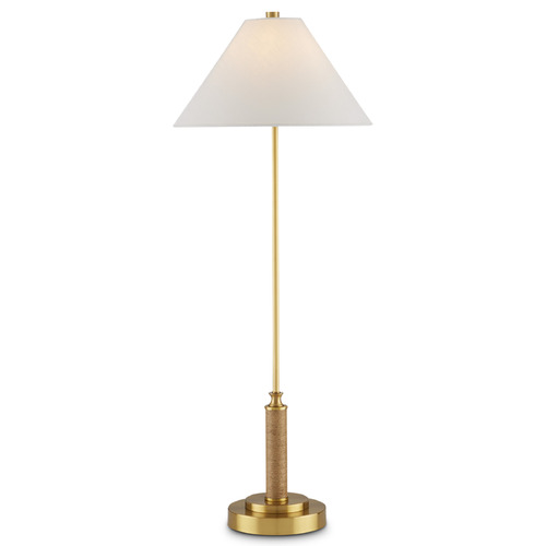 Currey and Company Ippolito Antique Brass / Natural Console & Buffet Lamp with Conical Shade