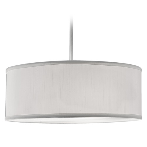 Modern Brushed Nickel Pendant with White Textured Linen Shade by Kuzco Lighting