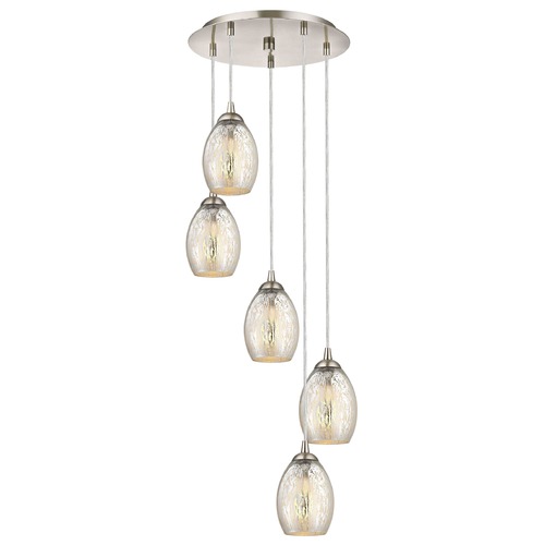 Design Classics Lighting Satin Nickel Multi-Light Pendant with Mercury Oblong Glass and 5-Lights 580-09 GL1034-MER