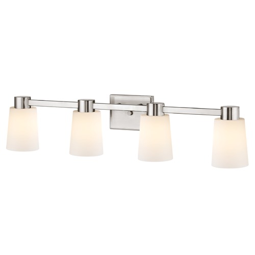 4-Light White Glass Bathroom Vanity Light Satin Nickel